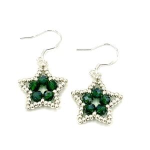 Hand Crafted Green and Silver Star Earrings